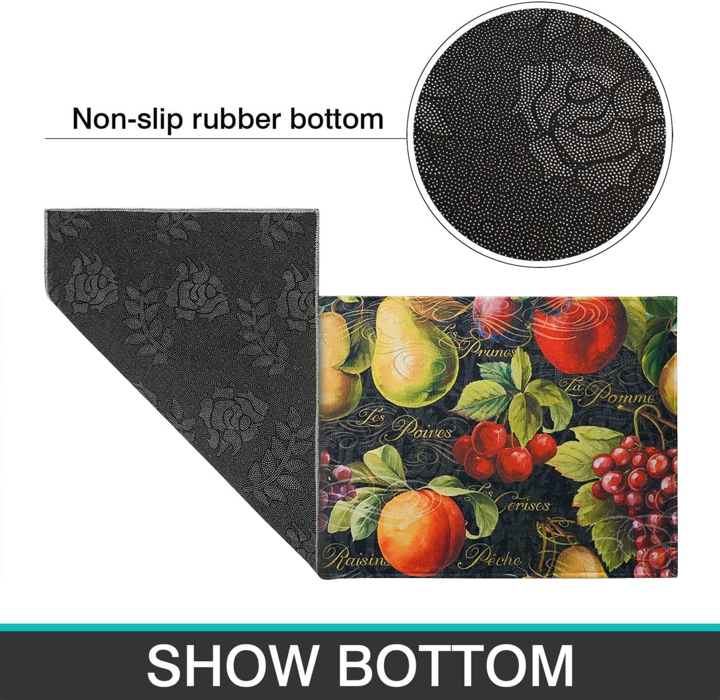 Vintage Mushroom Set of 2, Non Skid Washable Kitchen Mat - (17"x48"+17"x30")