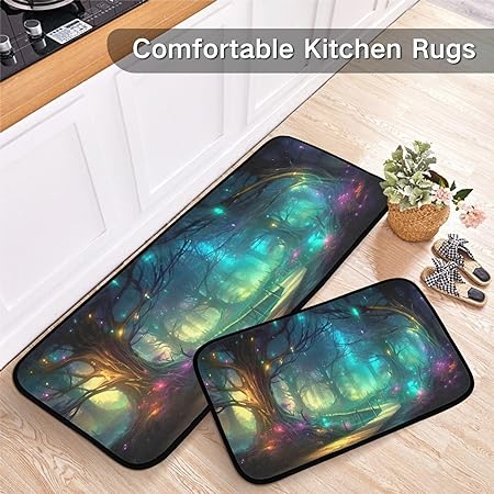Fairy ForesT Cushioned Anti Fatigue Non Slip Waterproof Kitchen Mats, 19.7"×27.6"+19.7"×47.2"