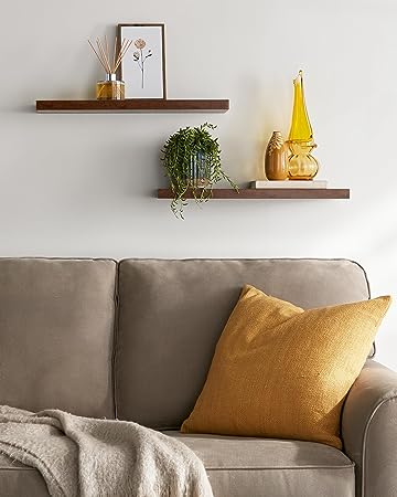 Set of 2 Wall Mounted Rustic Wood Shelves Decor with 22lbs Capacity (Rustic Brown)