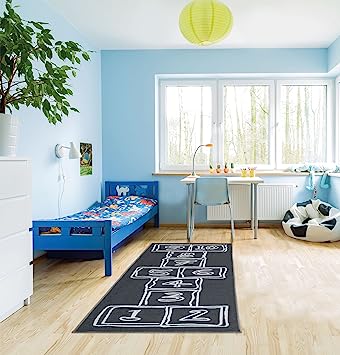 Machine Washable Wrinkle Free Abstract Hopscotch Design Cotton 3x6 Kid's Area Rug