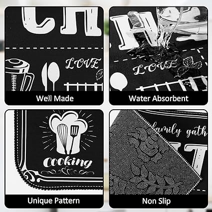 Non Skid Thick Black Kitchen Rugs and Mats Stain Resistant Anti Fatigue Microfiber Floor Non Slip Backing Mat, 15.7" x 47.2", 15.7" x 23.6" (Home)