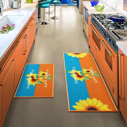 Sets of 2,Washable Non Slip Super Absorbent Kitchen Rugs and Mats, 17x48 Inch+17X24 Inch