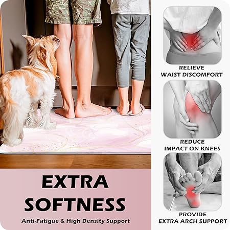 Sets 2 Gold Marble Abstract Cushioned Anti-Fatigue Non-Slip Memory Foam Comfort Standing Mat, 17.3''x 28''+17.3'' x 47''