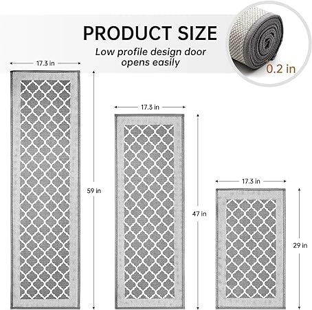 Absorbent Non Skid Washable Set of 3 PCS, Farmhouse Weave Floor Mats in Front of Sink, 17.3"x 59"+17.3"x 47"+17.3"x 29" (Black)