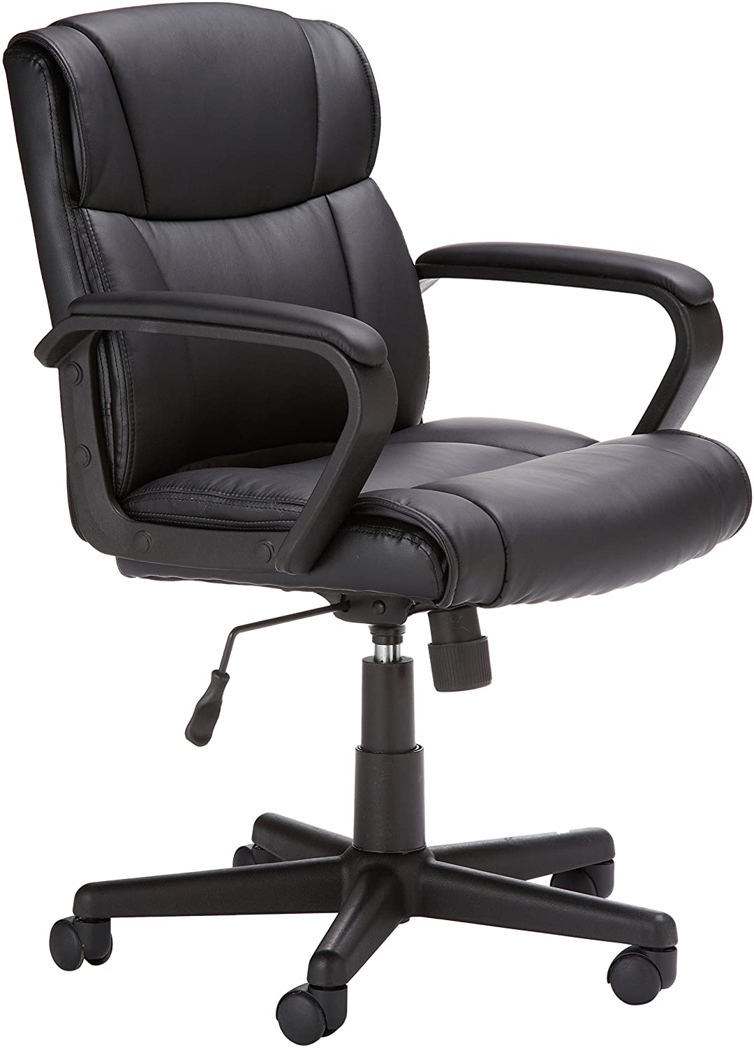 Padded, Ergonomic, Adjustable, Swivel Office Desk Chair with Armrest, Black Bonded Leather