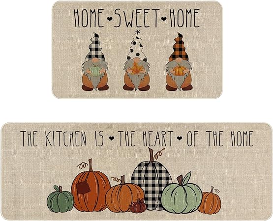 Sets of 2,Abstract Waterproof Art Kitchen Decoration Non-Slip Absorbent Mats, 17x30+17x48inch