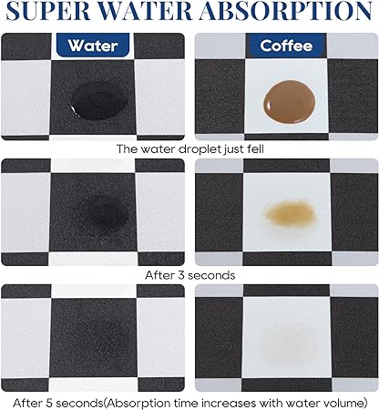 Absorbent Washable Coffee Mat, Espresso Machine Dish Rack - Black White Small 11.8"x15.7"