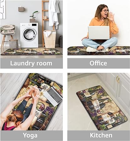 Boho Floral Decorative Comfort Cushioned Padded Anti Fatigue Bohemian Chic Flowers Floor Mats, 39x20In