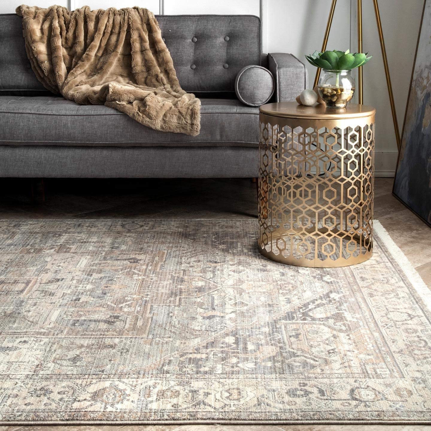 Ethel Medallion Fringe Area Rug, Sliver