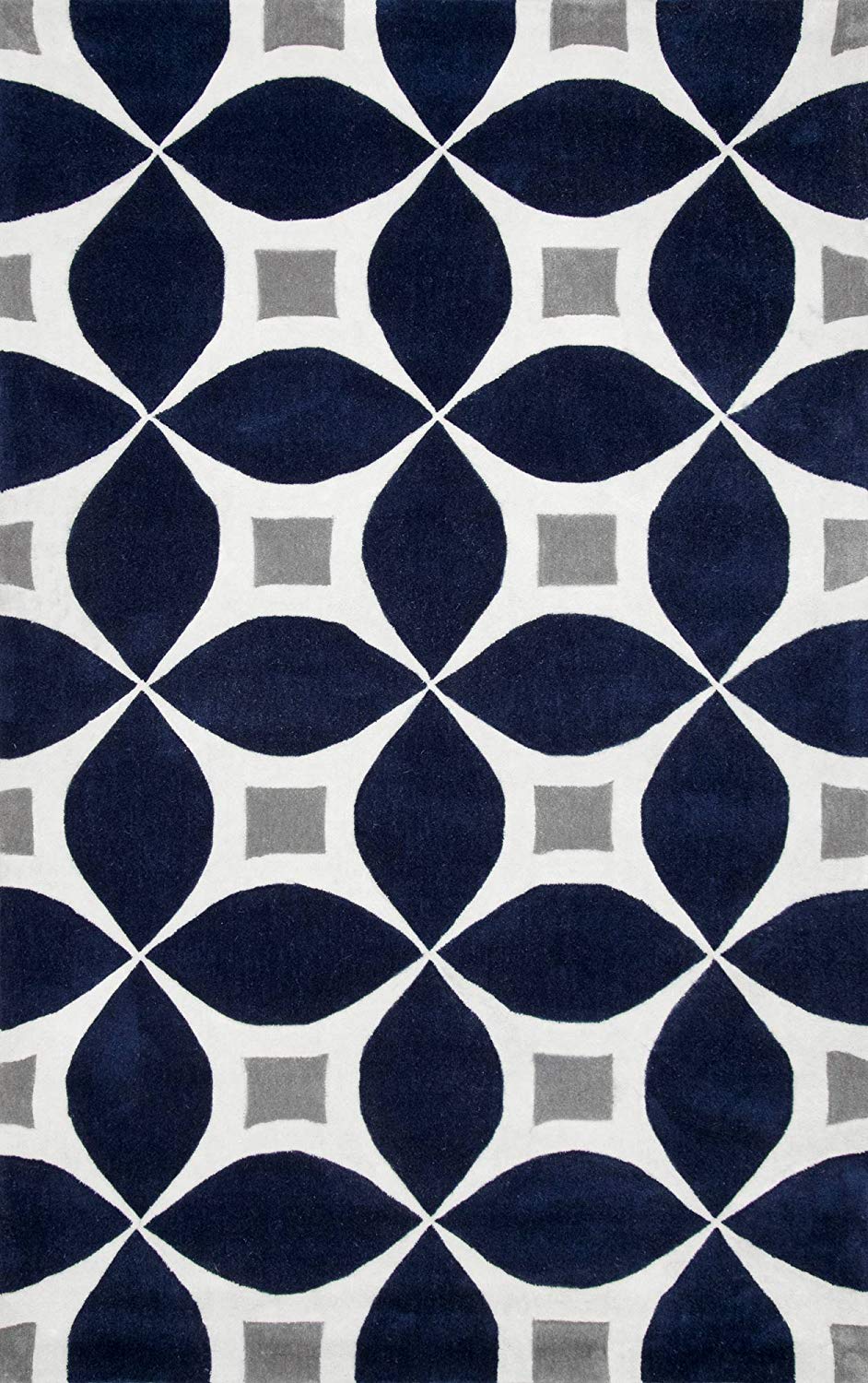 Geometric Handmade Navy Ivory Grey Area Rug