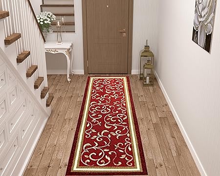 Floral Design Non Slip Rubber Back Kitchen Mat Carpet (Brown, Runner (2'x10')