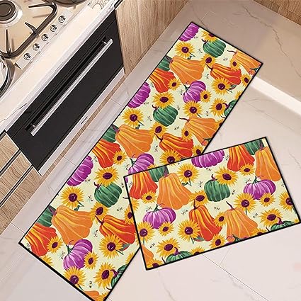 Mid Century Boho Home Kitchen Rugs and Mats Non Skid Washable Set of 2,