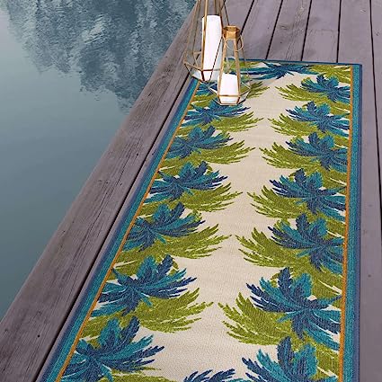 Tropical Floral Border Non-Shedding Outdoor Rugs - 2' x 7'
