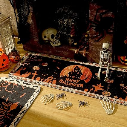 Halloween Rugs Witch Skeleton Pumpkin Rug, 7 x 29 Inch, 17 x 47 Inch (Classic Style)