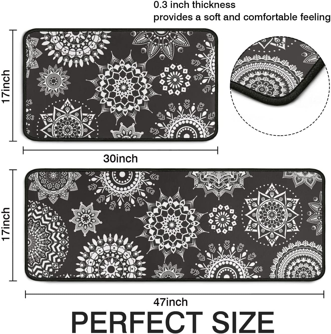 Anti Fatigue Non Slip Waterproof Washable Rug - 17x24+17x48inch Grey