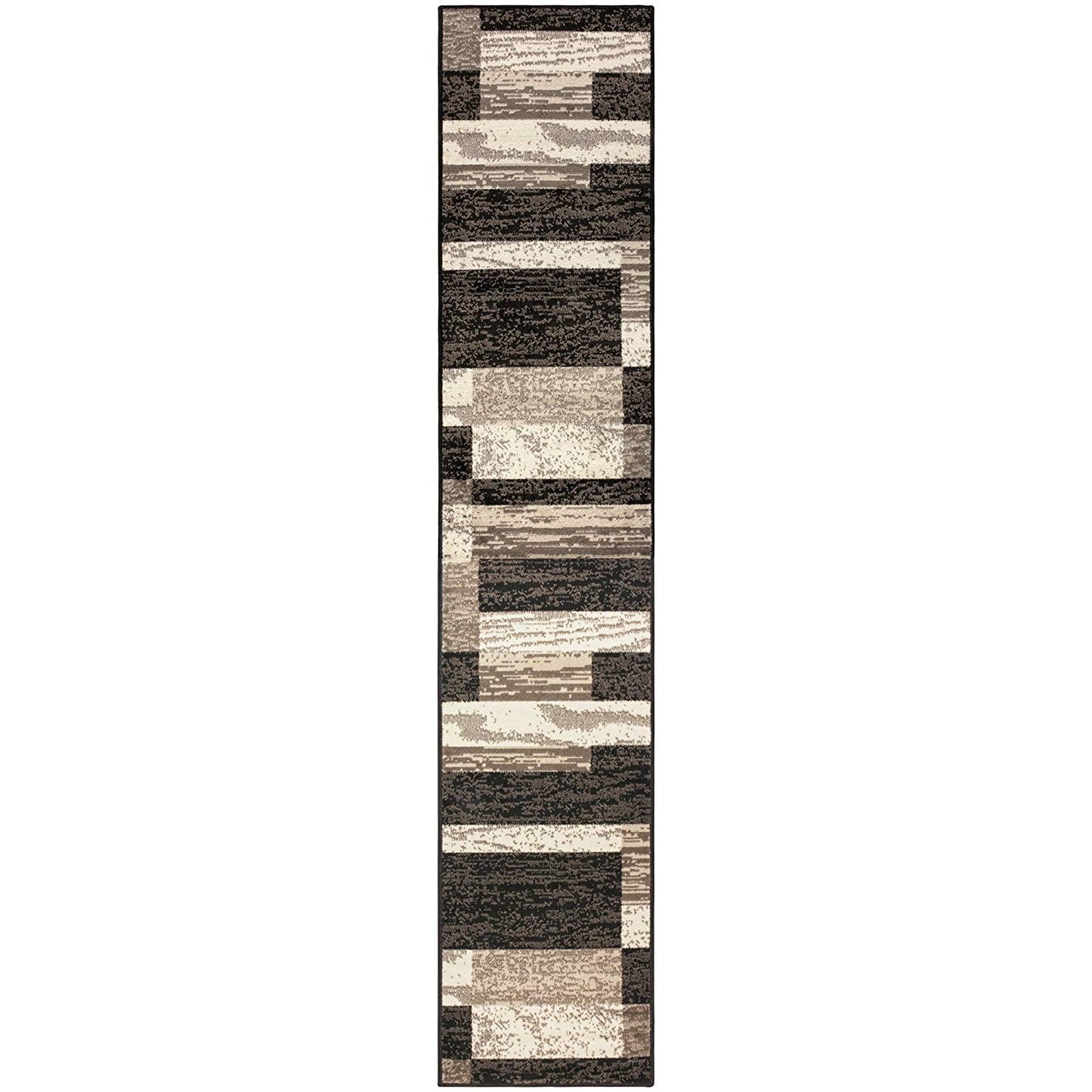 Geometric Brick Design Chocolate Brown Area Rug