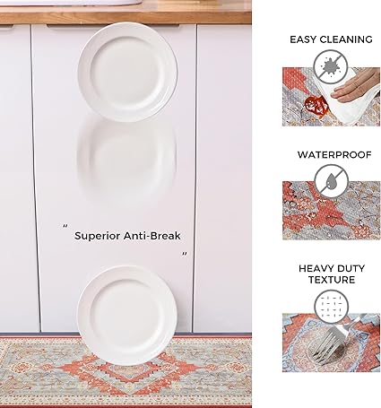 Farmhouse Cushioned Anti-Fatigue Non-Slip Stain Resistant Mats for Home, Office, Sink, Laundry-17.3" x28-1/2 Inch-Boho Red