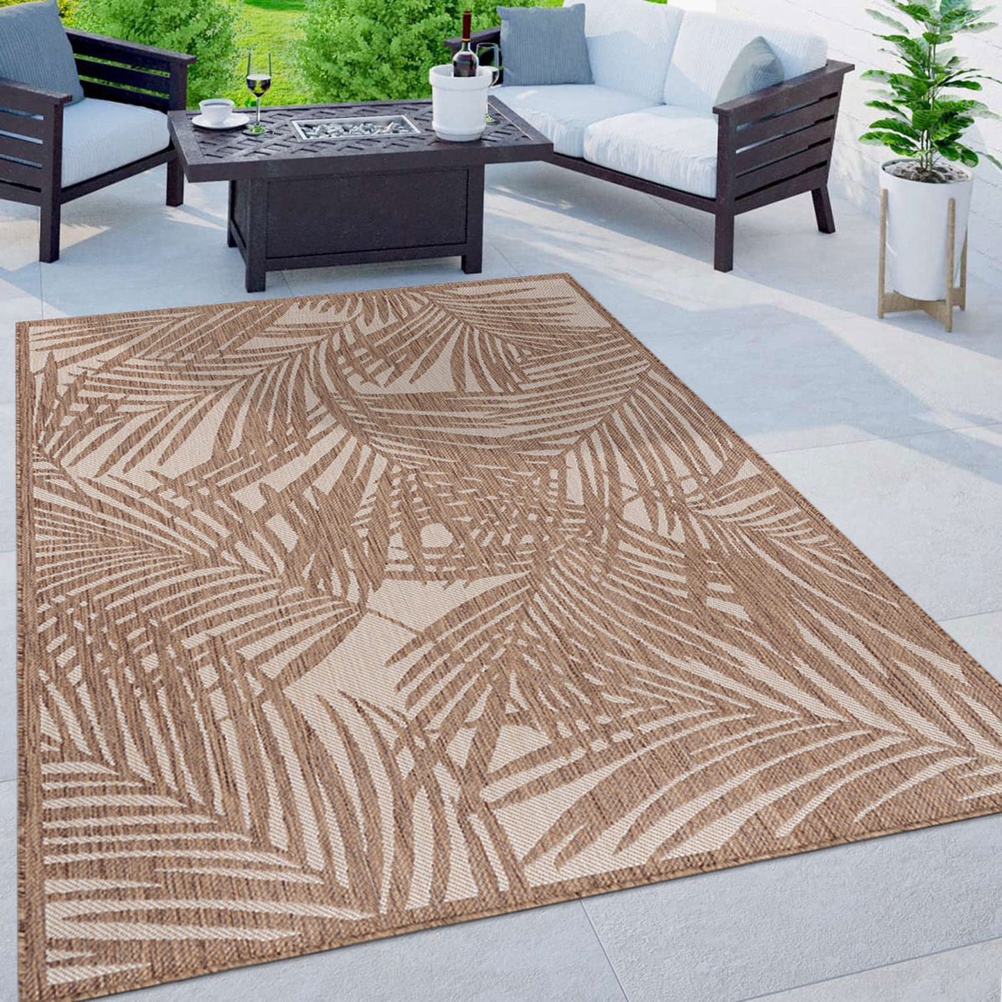 Contemporary Palm Leaf Flat Weave Rugs for Indoor/Outdoor
