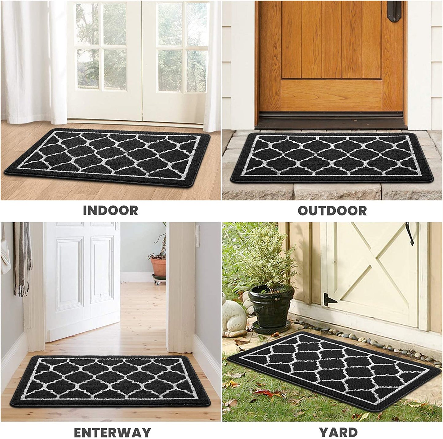 Trends Door Mat Indoor Outdoor Entryway Welcome Mat, Super Absorbent Non Slip Rubber Doormat Front Back Low Profile Door Rug, Resist Dirt Floor Mat for Inside Entryway,Patio(20"x32",Black)