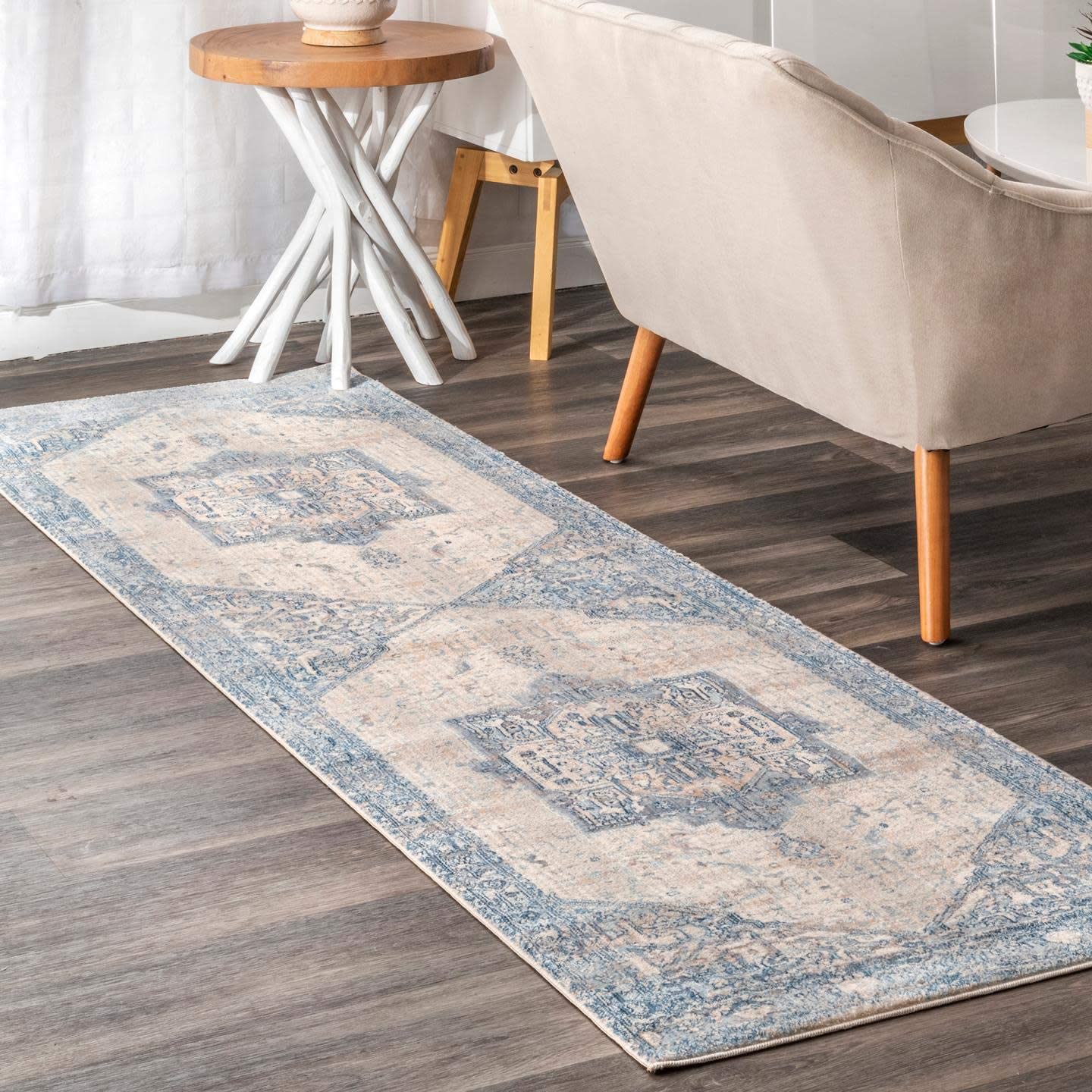 Medallion Fringe Soft Area Rug Light Blue