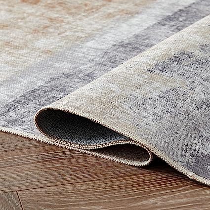 Entryway Abstract Distressed Green Multi Contemporary Carpet Print Chenille Thin Rug