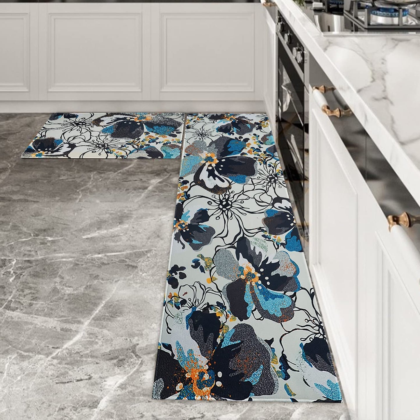 Anti Fatigue Non Slip Waterproof Washable Rug - 17x24+17x48inch Grey