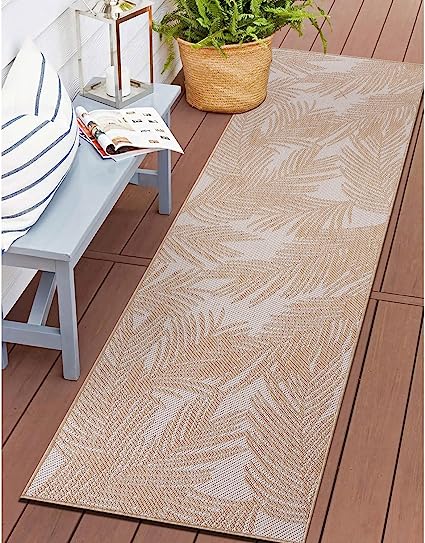 Contemporary Distressed Leaves Textured Flat Weave Easy Cleaning Outdoor Rugs