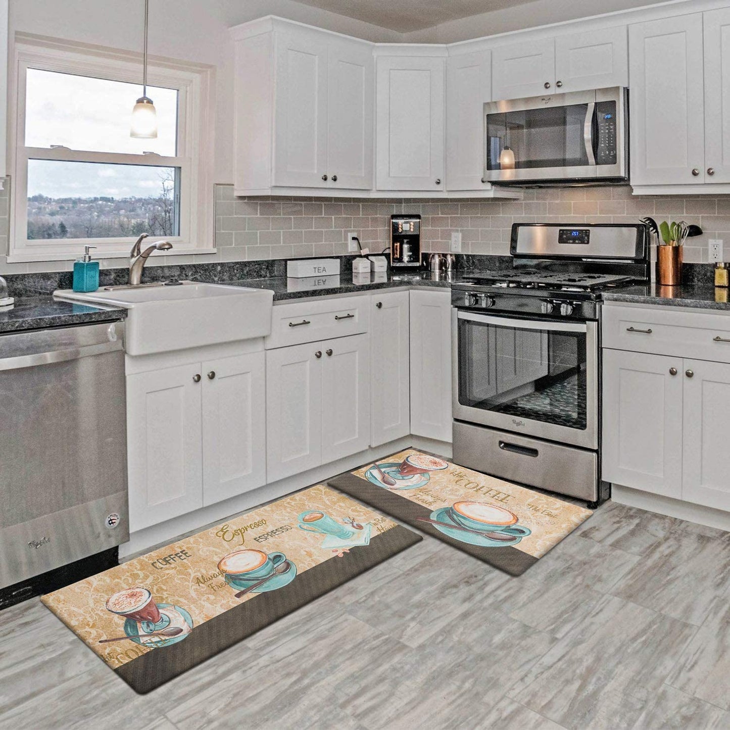 Coffee Theme Kitchen Rug Set 2 Piece Black