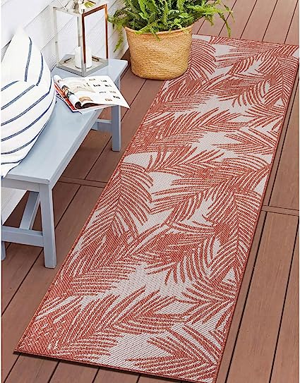 Contemporary Distressed Leaves Textured Flat Weave Easy Cleaning Outdoor Rugs