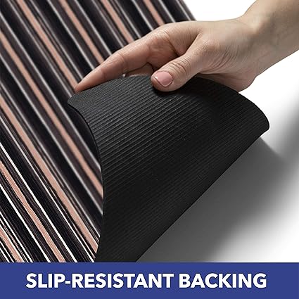 Smooth Step Striped Machine Washable Low Profile Stain Resistant Non-Slip Versatile Utility Kitchen Mat, Blue/Black, 24"x35"