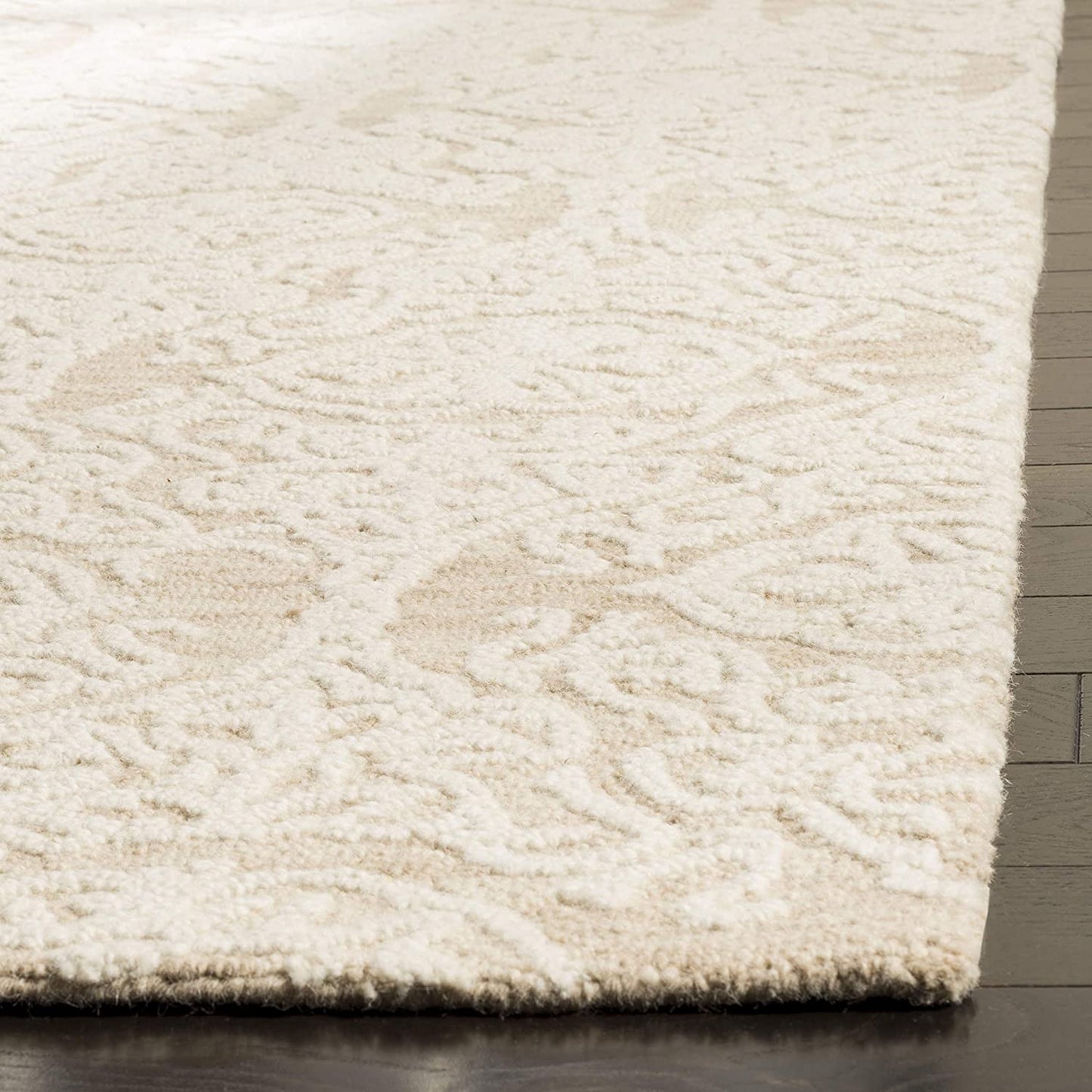 Blossom Handmade Premium Wool Soft Area Rug, Beige / Ivory