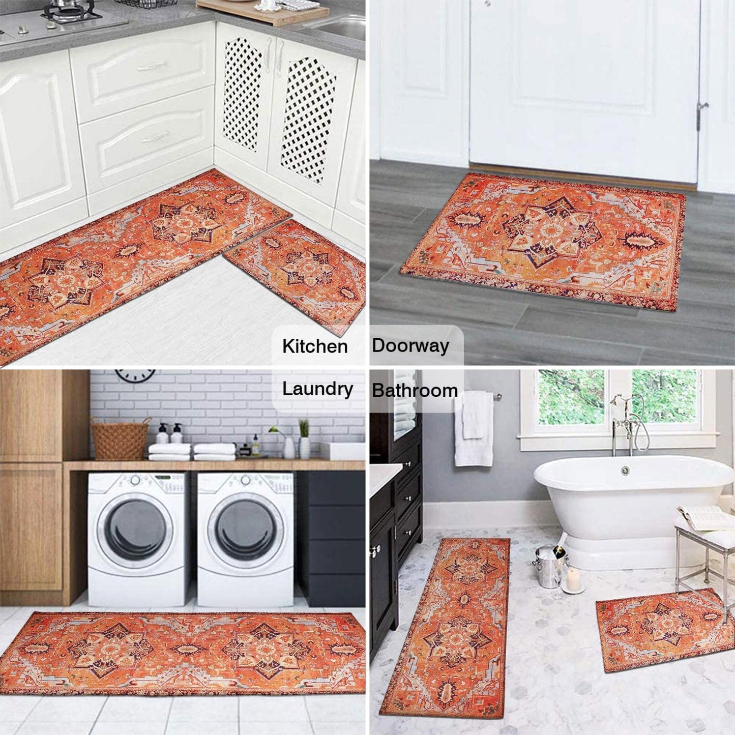 Anti Fatigue Non Slip Waterproof Washable Rug - 17x24+17x48inch Grey