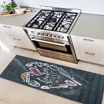 Machine Washable Wrinkle Free Coffee Cup Design Cotton 2 x 5 Kitchen Runner Rug (20" x 59", Beige)