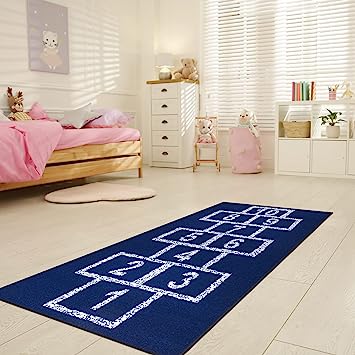 Machine Washable Wrinkle Free Abstract Hopscotch Design Cotton 3x6 Kid's Area Rug