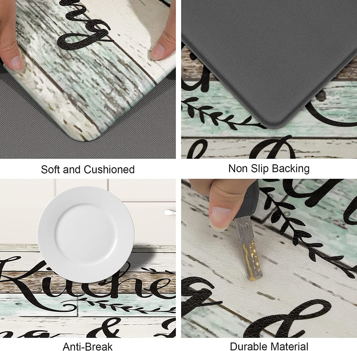 Anti Fatigue Set of 2 Waterproof Non Slip Farmhouse Cushioned Kitchen Mats Set