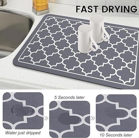 Dish Drying Mat Super Absorbent Drying Mat Large Dish Drying Mats for Kitchen Counter Easy clean Dish Mat Kitchen Drying Mat 15"x 18" Black
