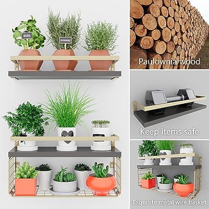 Home Decor Floating Shelves with Towel Bar/Hooks, (Gold-White)