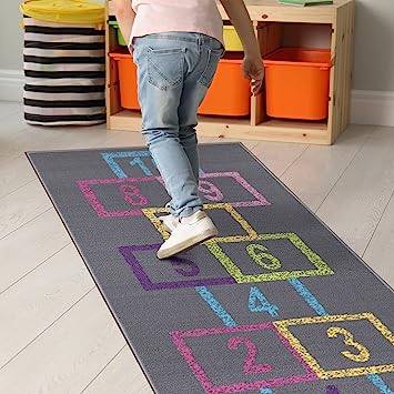 Machine Washable Wrinkle Free Abstract Hopscotch Design Cotton 3x6 Kid's Area Rug