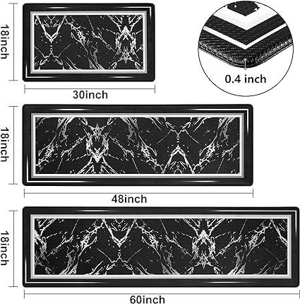 Anti-Fatigue Black and White Modern Non Slip Washable, Cushioned Kitchen Mats, 18 x 30 Inch