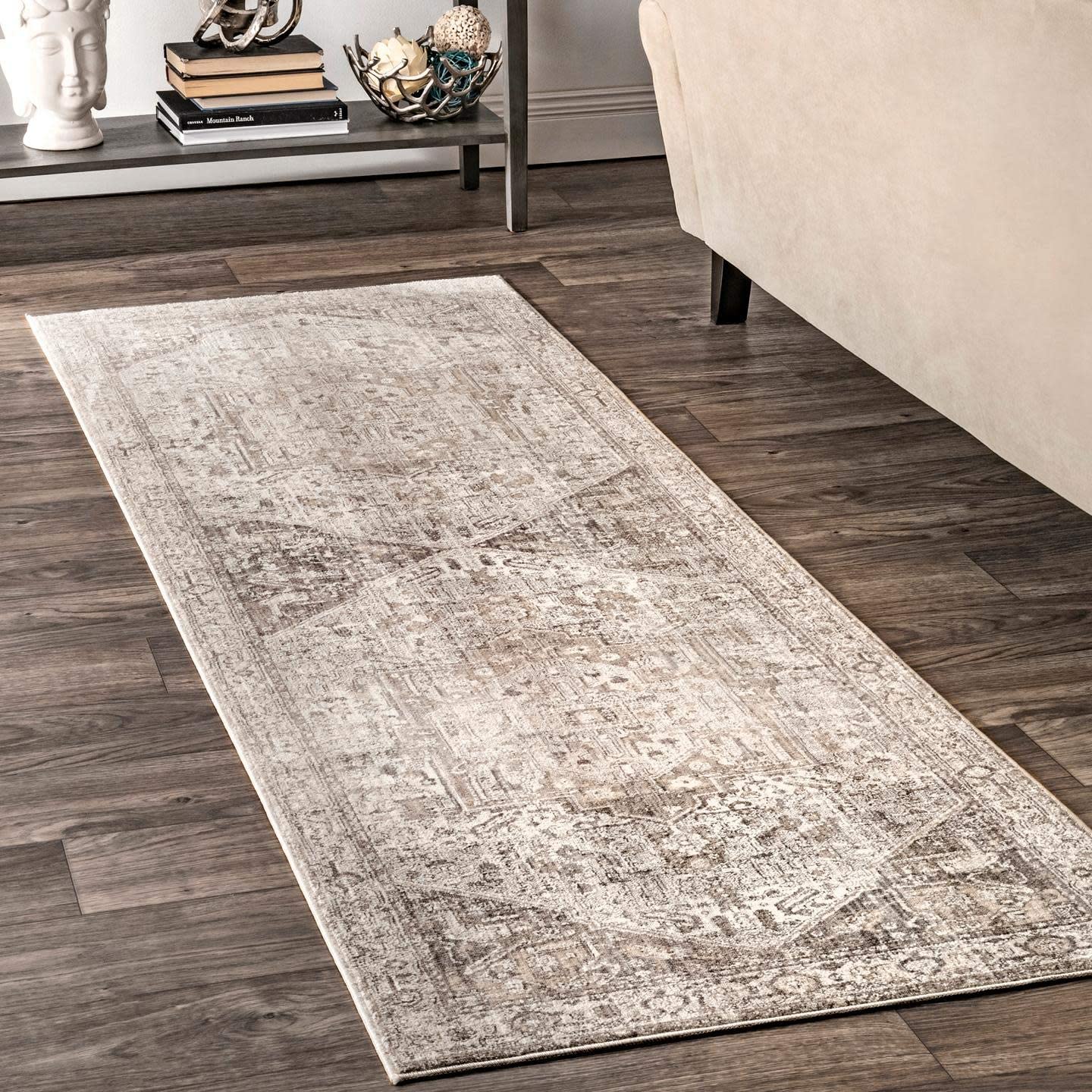 Ethel Medallion Fringe Area Rug, Sliver