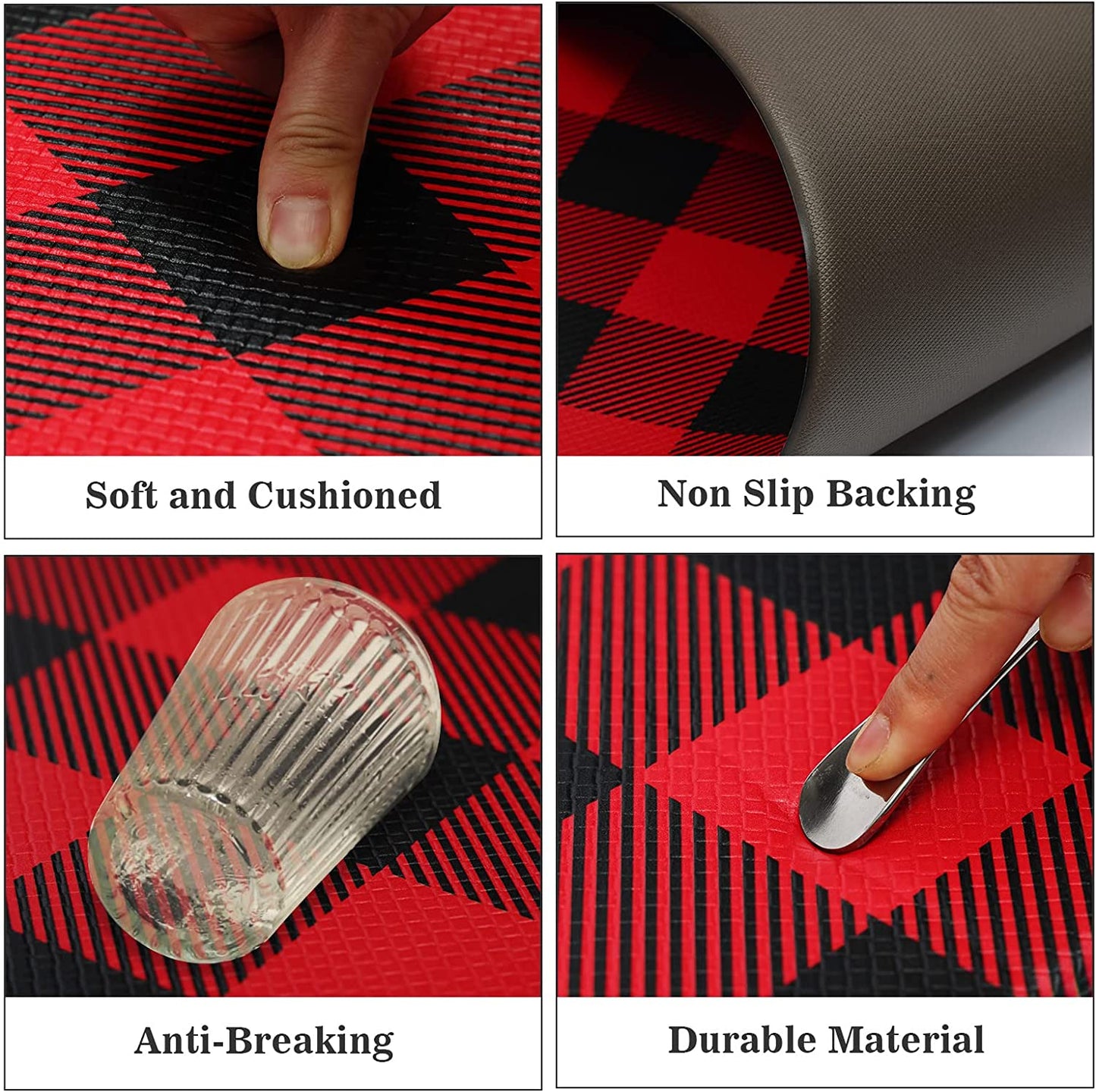 2 PCS Anti Fatigue Non Skid Waterproof Cushioned Black and White Kitchen Rugs