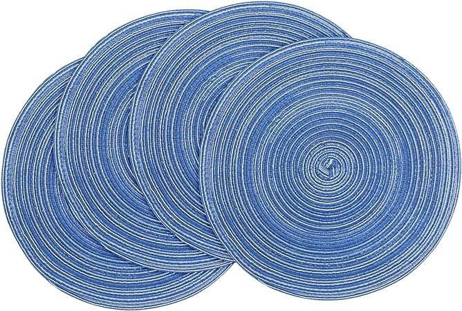 15 Inch Round Braided Placemats Set of 4, Washable Heat Resistant Cotton Polyester Circle Place Mats for Kitchen Dining Table - Canvas Beige