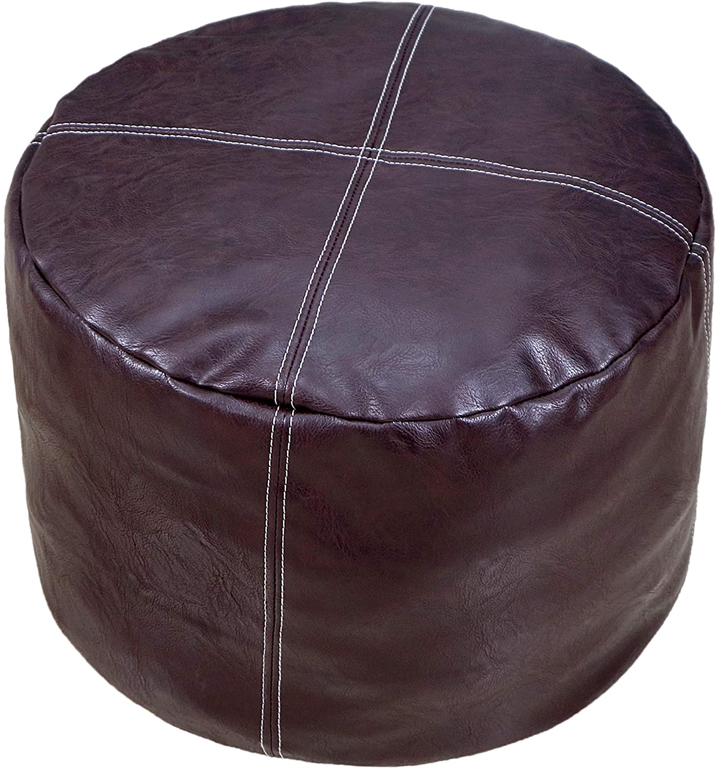 Unstuffed Nordic Faux Leather Pouf, Premium Handmade Ottoman