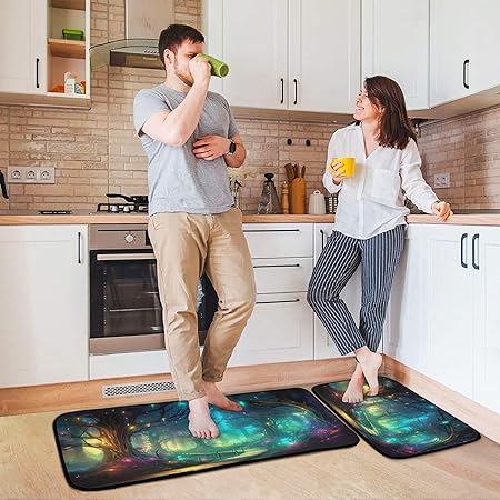 Fairy ForesT Cushioned Anti Fatigue Non Slip Waterproof Kitchen Mats, 19.7"×27.6"+19.7"×47.2"