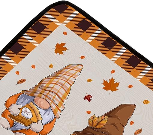 Fall Gnomes Non Slip Buffalo Plaid Cushioned Kitchen Floor Mat, 20 x 39 Inch