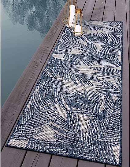 Contemporary Distressed Leaves Textured Flat Weave Easy Cleaning Outdoor Rugs