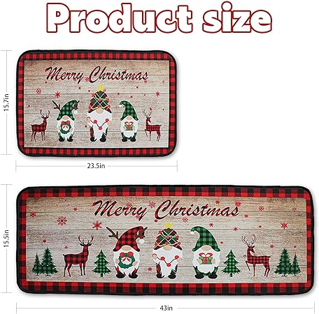 2 PCS Winter Low-Profile Christmas Kitchen Rugs and Mats - Approximately16x24 and 16x43Inch