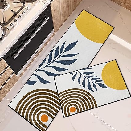 Mid Century Boho Home Kitchen Rugs and Mats Non Skid Washable Set of 2,