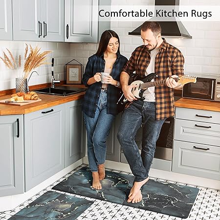 2 PCS Floral Cushioned Anti-Fatigue Kitchen Rugs, Kitchen Mats for Kitchen Floor Laundry Office