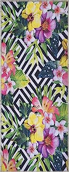 Machine Washable Wrinkle Free Coffee Cup Design Cotton 2 x 5 Kitchen Runner Rug (20" x 59", Beige)